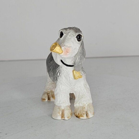Stone Critters Goat Figurine Eating Can Bell 1984 Vintage Farm Animal Gray White - Picture 2 of 8
